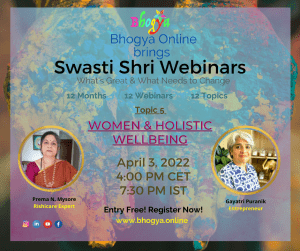 Flyer for Swasti Shri Webinar 5 on Women & Holistic Wellbeing
