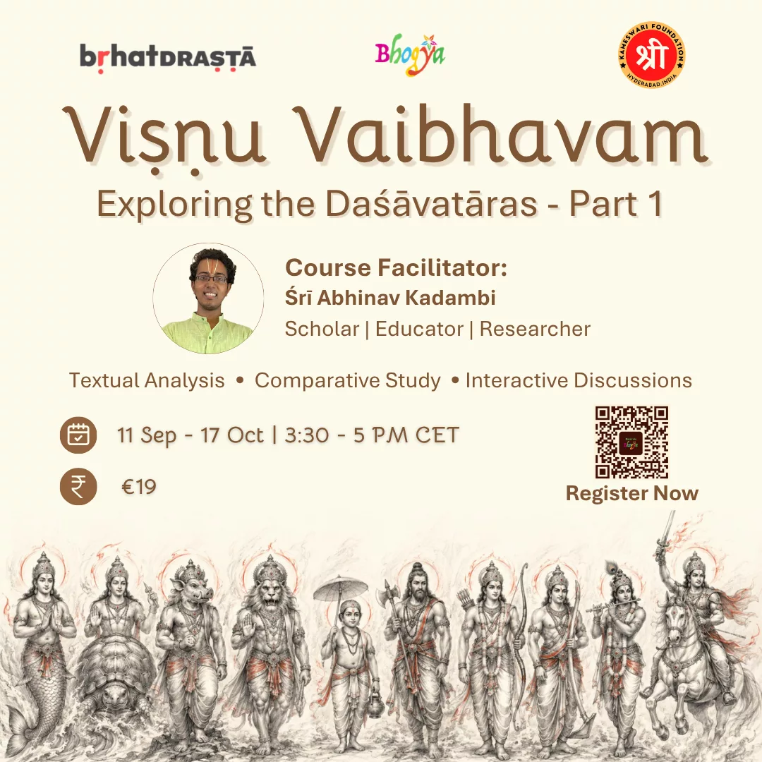 Flyer for the Online Workshop Vishnu Vaibhavam - Exploring the Dashavatars - Part 1